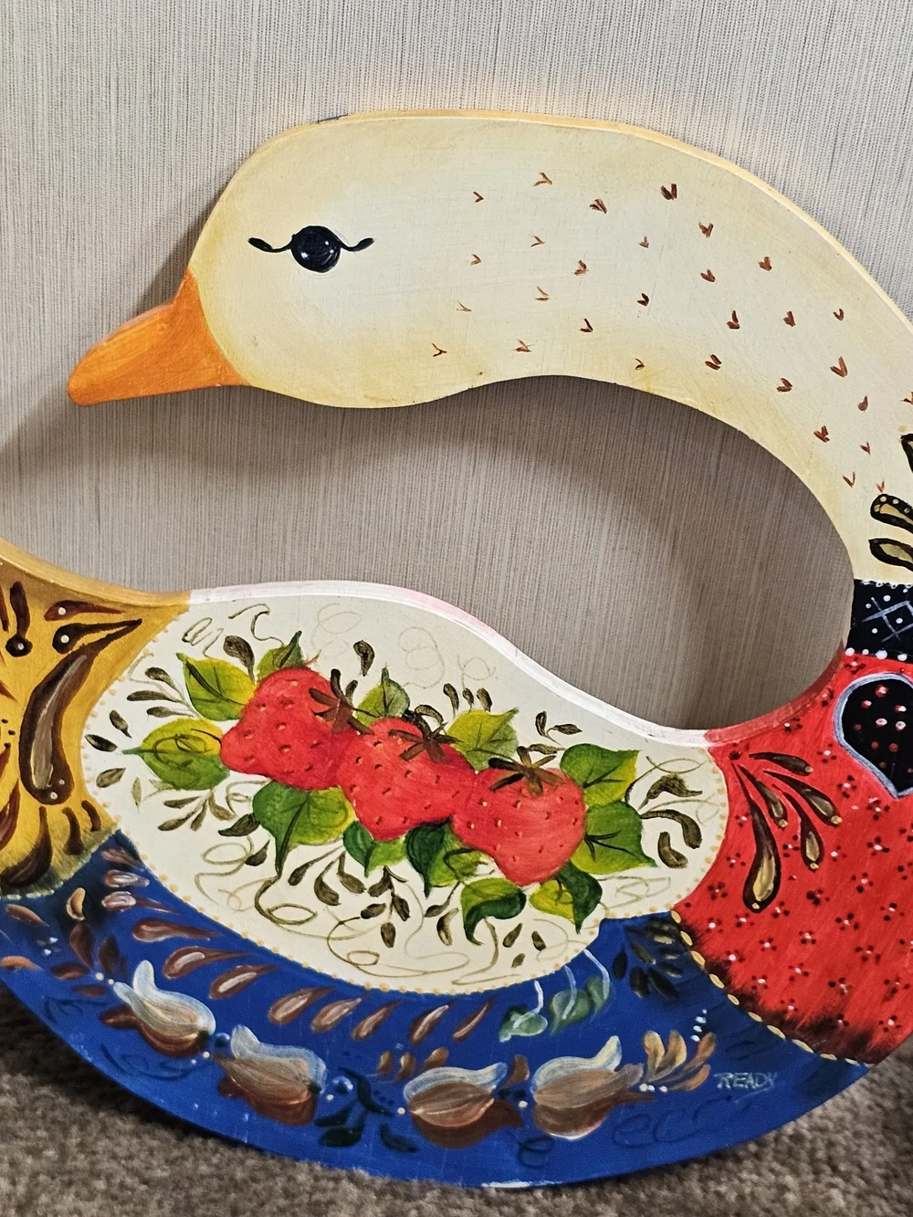 Vintage Hand Painted Wood Ducks Set 2 Folk Art Wall Decor Cottagecore